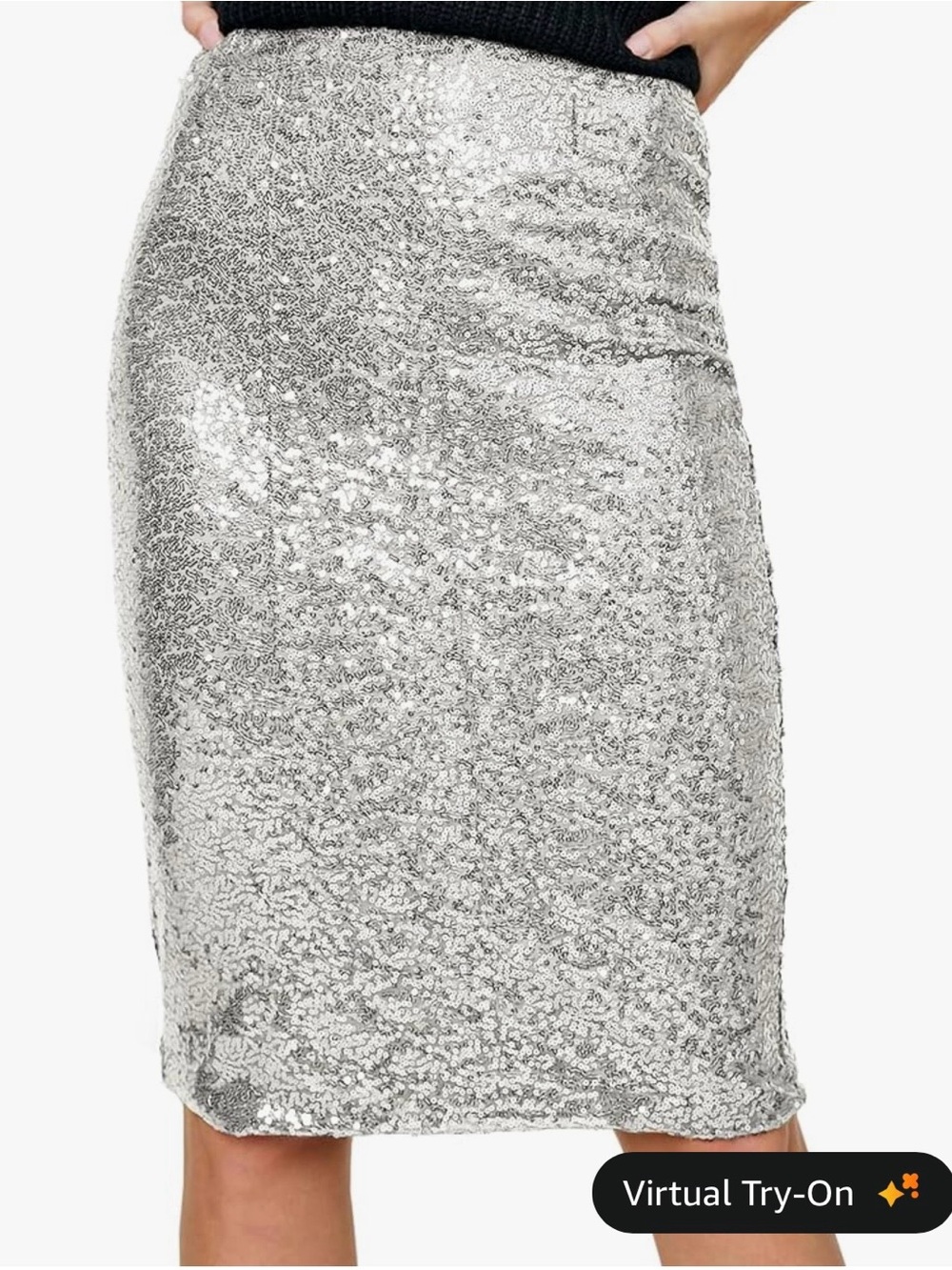 ✨ ANNA-KACI Silver Sequin Midi Skirt Large Sparkly Pencil Holiday NYE Party ✨